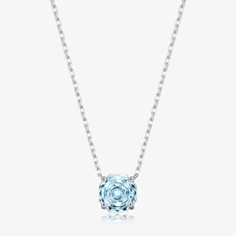 Collar De Plata De Ley 925 Colgante Circón Octágono Azul Claro Elegante Joyería De Lujo Para Mujer