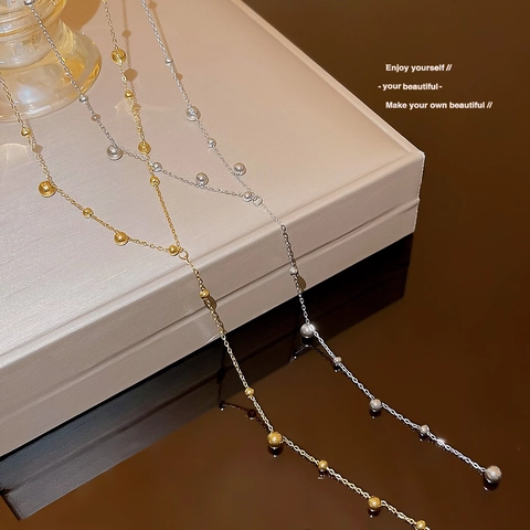 Y-Förmige Anhänger Halskette Edelstahl Polierte Perlen Fransen Lange Kette Minimalistischer Eleganter Schmuck Damen