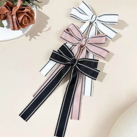 Preppy Stijl Strik Lint Haarclip Stof Lang Lint Haarsieraden Franse Vintage Haaraccessoire Voor Dames Meisjes