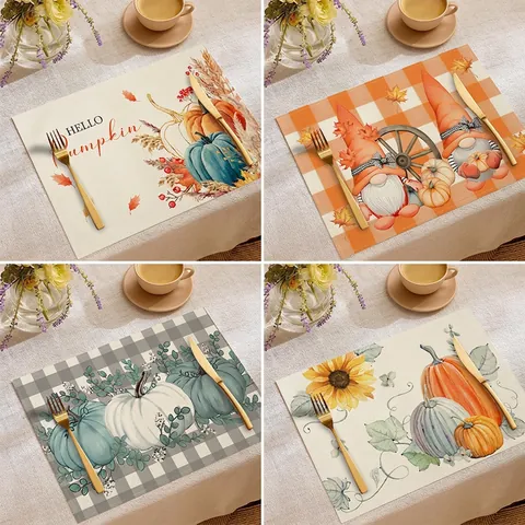 Tovaglietta In Lino Con Zucca Di Ringraziamento Autunnale Tappetino Da Tavolo Resistente Al Calore Per Arredamento Cucina Rettangolare Lavabile
