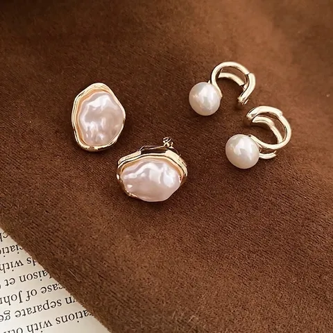 Orecchini A Clip Con Künstliche Perle Barocche Irregolari Vintage Francese Senza Buco Lega Tono Oro Gioielli Eleganti Per Le Donne