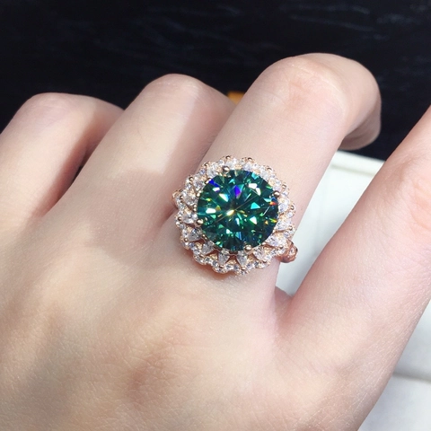 Anillo Di Lusso In Moissanite Verde Rame Placcato Platino Oro Rosa Halo Girasole Fascia Regolabile Aperta Per Donna Scintillante