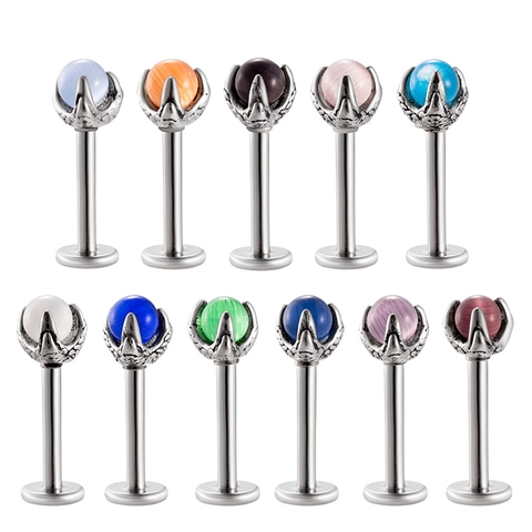Dragon Claw Lip Stud Stainless Steel Cat Eye Stone Internally Threaded Labret Piercing Jewelry Retro Punk Style Women Men