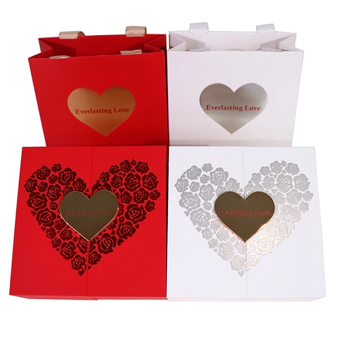 Schmuck Geschenkbox Mit Passender Tasche Und Grußkarte Rosen Herz Muster Doppeltür Öffnung Karton Koffer Für Halsketten Ringe Ohrringe