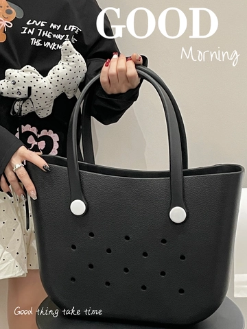 EVA Beach Tote Handbag For Women Perforated Waterproof Washable Large Capacity Solid Color Outdoor Travel Bag
