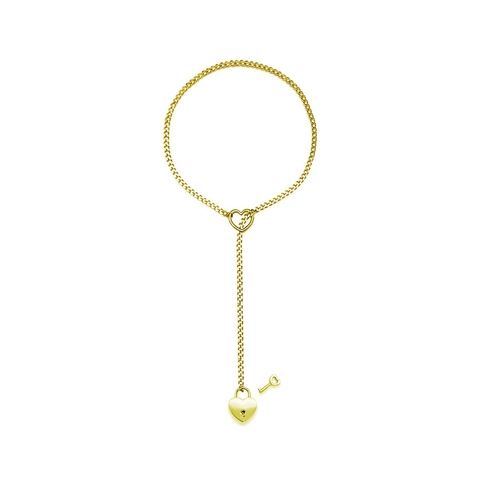 Punk Gothic Stainless Steel Heart Lock Key Cuban Chain Necklace For Women Y-Shaped Adjustable Hip Hop Jewelry Gold Silver