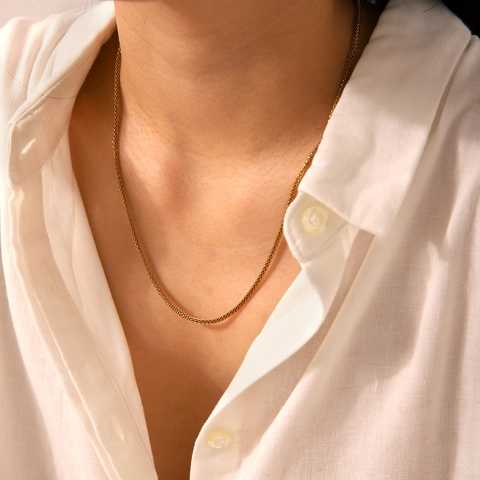 Minimalist 18K Gold Plated Stainless Steel Mesh Weave Necklace Non-Fading Popcorn Chain For Women