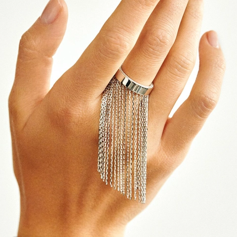 Anillo De Cadena Con Flecos Y Borlas De Acero Inoxidable Minimalista Joyería Pulida De Moda Para Mujer
