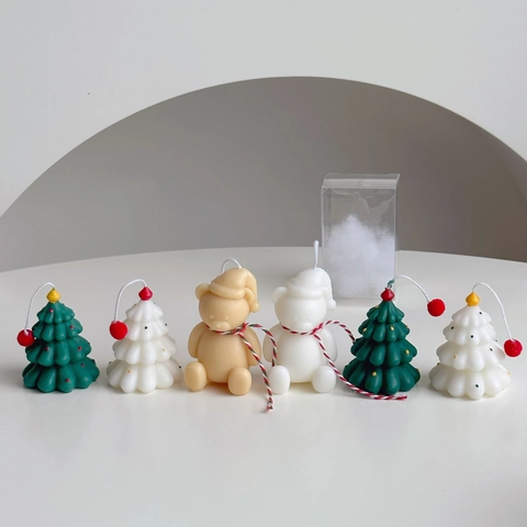 Christmas Scented Candles Mini Tree Bear Shapes Soy Wax Beeswax Holiday Home Decor Party Favor Hand-Painted Gift