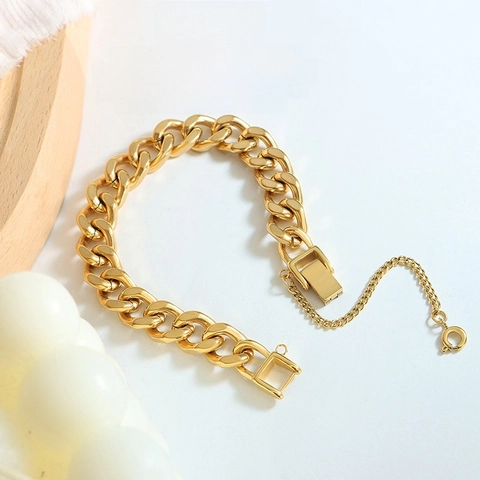 Cadena Cubana Gruesa De Acero De Titanio Collar Y Pulsera Con Cadena De Seguridad Cierre Estilo Hip Hop Punk Para Mujer