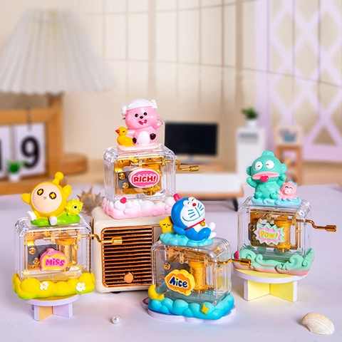 Handkurbel Spieluhr Acryl Transparent Mechanisch Schreibtisch Ornament Süße Cartoon Figur Geburtstag Geschenk Dekoration