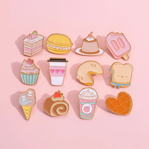 Cartoon Voedsel Fruit Vorm Emaille Brosje Legering Burger Taart Koffiekopje Pins Schattige Sieraden Accessoires Voor Rugzak