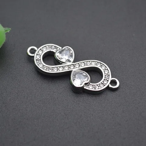 Pendentif Connecteur Cœur Infini Micro Pavé Zircone Cuivre Plaqué Or Double Boucle Lien Pour Bijoux DIY