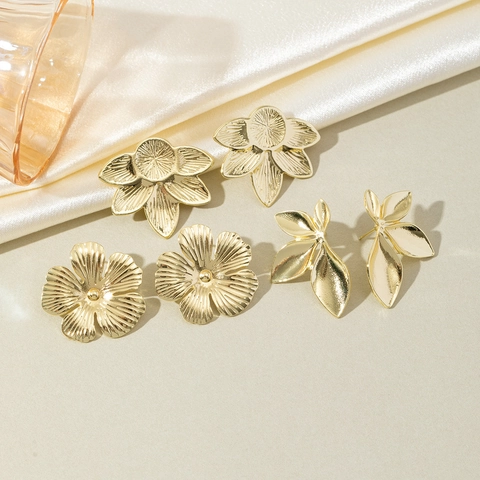 Orecchini A Fiore Foglia Testurizzati Lega Placcata Design Naturale Gioielli Eleganti Donna Accento Di Stile