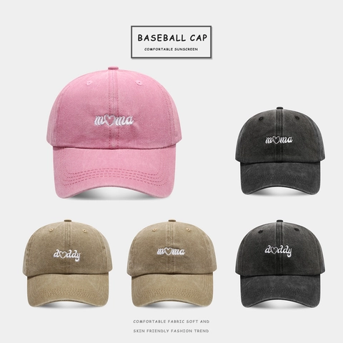 Berretto Da Baseball In Cotone Lavato Vintage Mama Daddy Ricamo Cuore Regolabile Protezione Solare Cappello