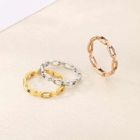 Anillo De Cadena Hueca Acero Inoxidable Estilo Industrial Geométrico Joyería Pulida Para Hombres Y Mujeres