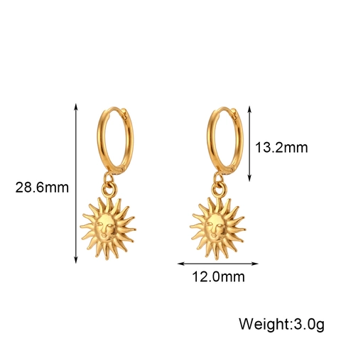 Sun Face Pendant Hoop Earrings Stainless Steel Gold Plated Retro Bohemian Celestial Jewelry For Women Trendy Vintage