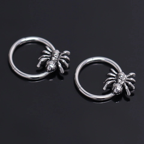 Punk Stainless Steel Spider Hoop Earrings Gothic Animal Stud Earrings For Men Women Silver Color Spider Jewelry For Daily Party