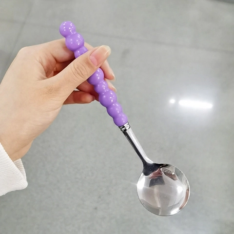 Cucchiaio Da Cena In Acciaio Inossidabile Con Manico In Plastica Con Perline Cucchiaio Da Zuppa Lungo Stile Carino