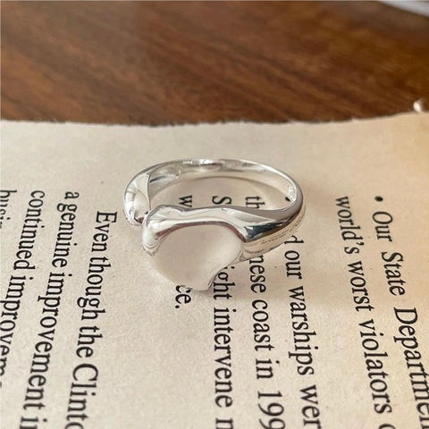 Irregulärer Herzring 925 Sterlingsilber Fluid Lava Design Offen Verstellbar Koreanischer Stil Minimalistischer Schmuck
