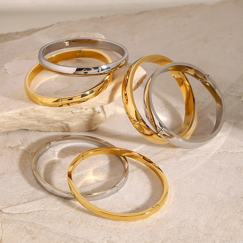Minimalistischer Edelstahl Armreif Für Damen Gold Silber Galvanisierter Geometrischer Wasserdichter Hypoallergener Modeschmuck