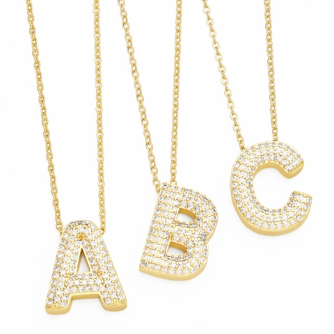 Alphabet Letter Pendant Necklace Gold Plated Copper Micro Pavé Cubic Zirconia Dainty Clavicle Chain Jewelry For Women
