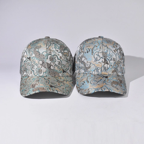 Chinese Style Baseball Cap Cotton Brocade Jacquard Fabric Traditional Dragon Cloud Pattern Adjustable Retro Unisex Hat