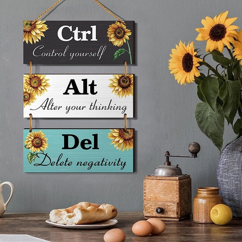 Targa Da Appendere In Legno Girasole Decorazione Murale Ispiratrice Citazioni Motivazionali Ctrl Alt Del Placca Rustica