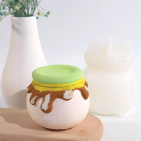 Honey Jar Silicone Mold For DIY Jewelry Storage Box Round 3D Resin Casting Tool With Lid Easy Demold