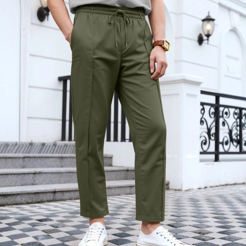 Pantalones Casuales Hombre Poliéster Aspecto Algodón Sarga Cintura Elástica Cordón Pierna Recta Negocios Primavera Otoño
