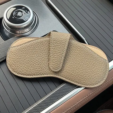 Sunglasses Case Portable Litchi Grain Leather Eyeglasses Bag Protective Sleeve Pressure Resistant Car Interior Accessory