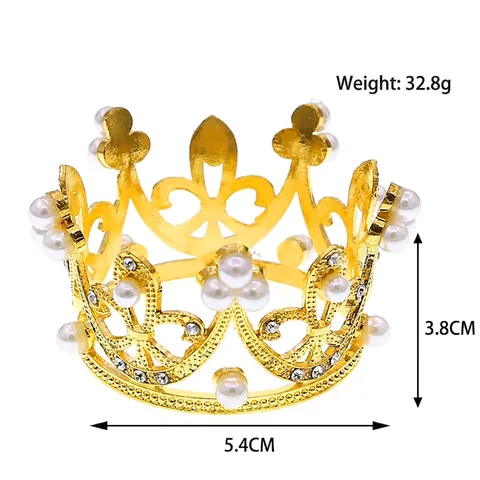 Mini Crown Cake Topper Alloy Rhinestone Artificial Pearl Tiara Birthday Party Baking Decoration Vintage Style For Kids