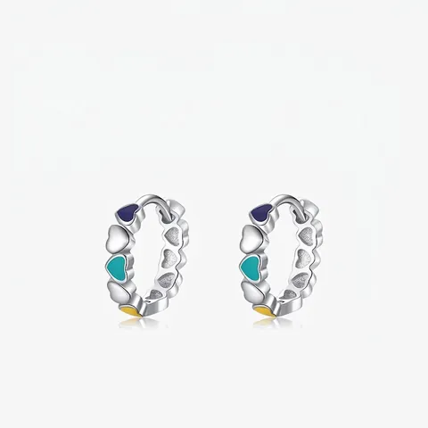 Pendientes De Aro De Corazón De Plata De Ley 925 Con Esmalte Colorido Joyas Minimalistas Para Mujeres