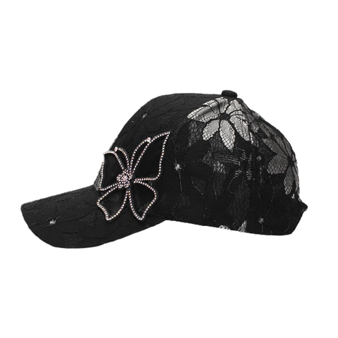 Cappello Da Baseball Donna Pizzo Floreale Con Farfalla Di Strass Visiera Traspirante Moda Regolabile