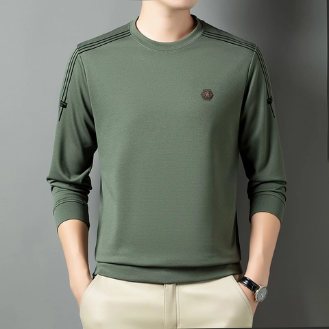 Herren Sweatshirt Rundhalsausschnitt Langarm Slim Fit Waffelstrick Schulterstreifen Casual Solid Pullover Top Für Männer