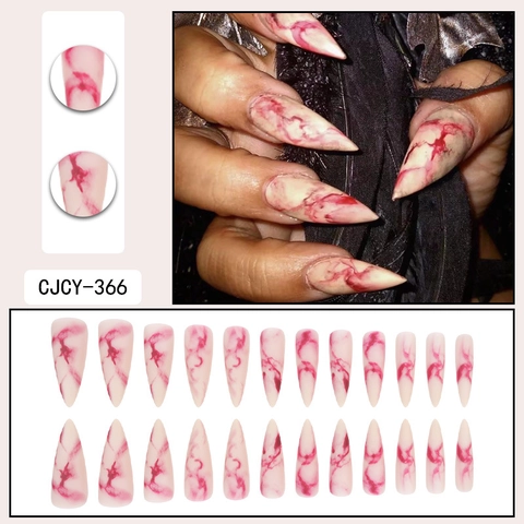 Halloween Press On Nails Lange Stiletto Vorm ABS Plastic Bloed Marmer Effect Gothic Horror Enge Kunstnagels Feest