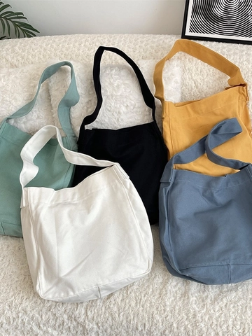 Canvas Shoulder Tote Bag Large Capacity Minimalist Solid Color Commuting Shopping Casual Handbag For Women