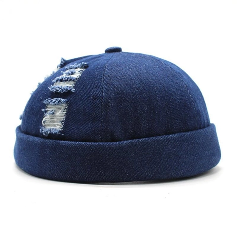 Bonnet Docker En Jean Rétro Casquette Sans Bord Déchirée Ajustable Streetwear Vintage Chapeau Miki Pour Hommes