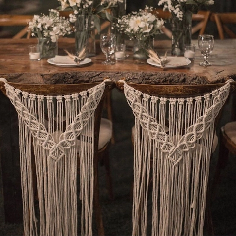 Tenture Murale Macramé Fait Main Corde Coton Frange Gland Boho Décor Dossier Chaise Mariage Fête Accessoire Maison