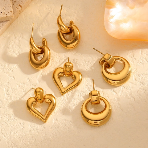 Pendientes De Aro Entrelazados En Forma De Corazón U Acero Inoxidable Chapado En Oro De 18K Joyas Geométricas Para Mujeres