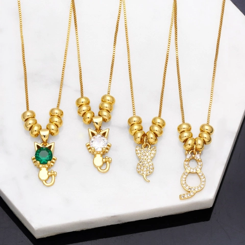Collana Con Ciondolo A Gatto Rame Placcato Oro 18K Zirconia Incastonata Gioielli Animali Per Donne