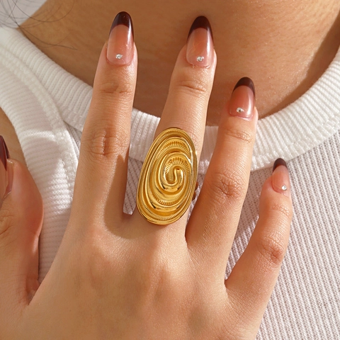 Edelstahl Oval Spiral Ring Damen Klobig Vortex Texturiert Geometrisch Statement Offener Fingerring Hip Hop Schmuck