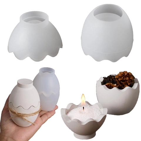 Eggshell Shaped Silicone Mold For DIY Candle Holder Jewelry Storage Jar Resin Crafting Casting Tool
