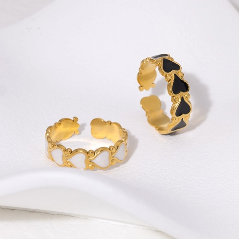 Herzförmiger Emaillierter Verstellbarer Offener Ring 18K Vergoldeter Edelstahl Minimalistischer Schmuck Für Damen