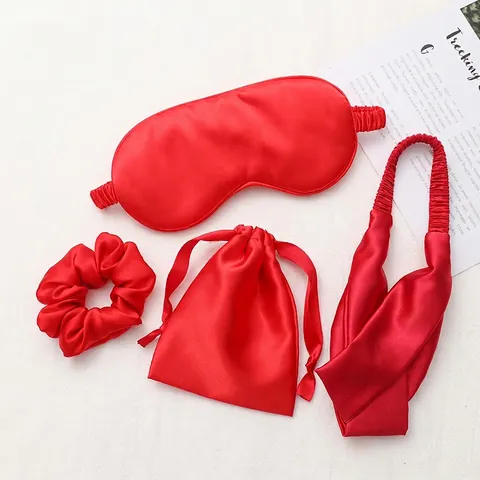 Faux Satin Sleep Eye Mask And Hair Scrunchie With Headband And Storage Pouch Satin Breathable Light Blocking Travel Accessory