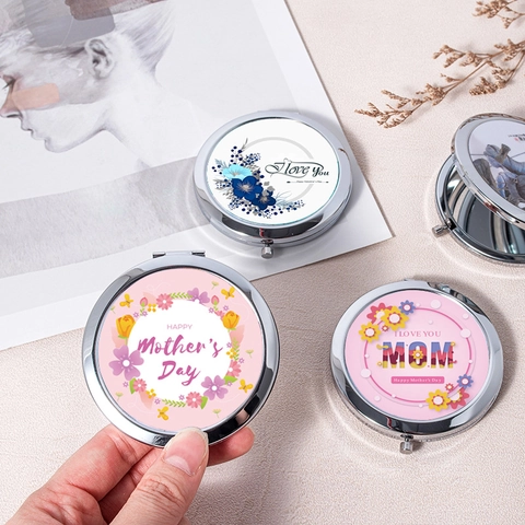 Round Metal Compact Mirror Folding Double Sided Portable Pocket Makeup Tool Floral Mother Day Gift For Wife Birthday