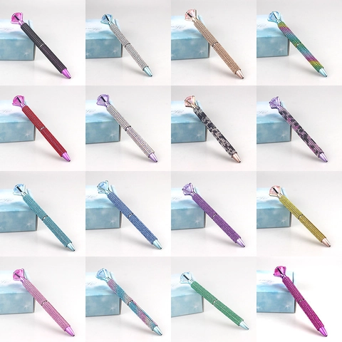 Luxury Ballpoint Pen With Large Diamond Top And Sparkly Rhinestones Full Crystal Metal Writing Gift For Office Women