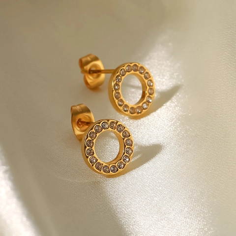 Edelstahl Rund Hoop Stecker Ohrringe Vergoldet Mit Zirkon Minimalistische Elegante Mode Schmuck Accessoires Für Frauen
