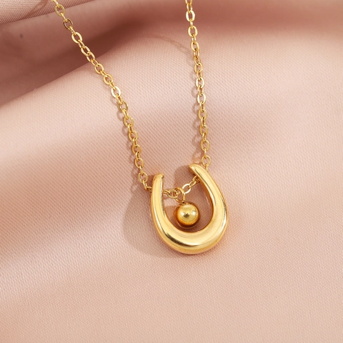 Collana Con Ciondolo A Ferro Di Cavallo In Acciaio Inossidabile Per Donna Placcata Oro Argento Collana In Metallo Con Perline Geometriche A Forma Di U Gioielli Di Moda Minimalisti Regalo
