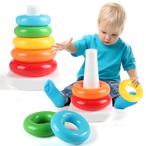 Giocattolo Anelli Impilabili Bambino Torre Arcobaleno Plastica Educazione Precoce Rasoccio Giocattoli Sensoriali Per Neonati